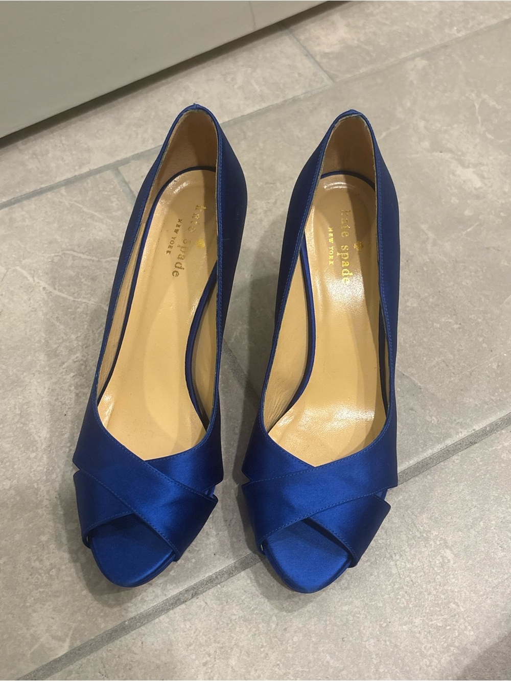 kate spade Cobalt/ Royal Blue Satin Peep-Toe Pumps